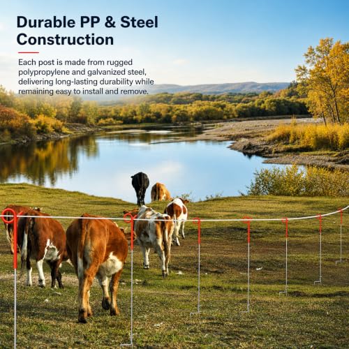 41 Inches Pig Tail Electric Fence Post, 30 Pack Stainless Steel Step in Fence Post, Electric Fencing Post for Garden and Livestock, Red - color: Red