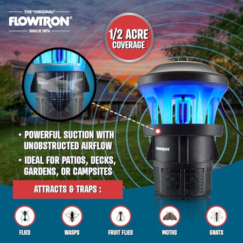 Flowtron Outdoor UV Fan Bug Trap, 1/2 Acre Coverage, ETL Certified | Quiet insect control for patios, decks, and yards; compatible with Octenol attractant for added mosquito protection.