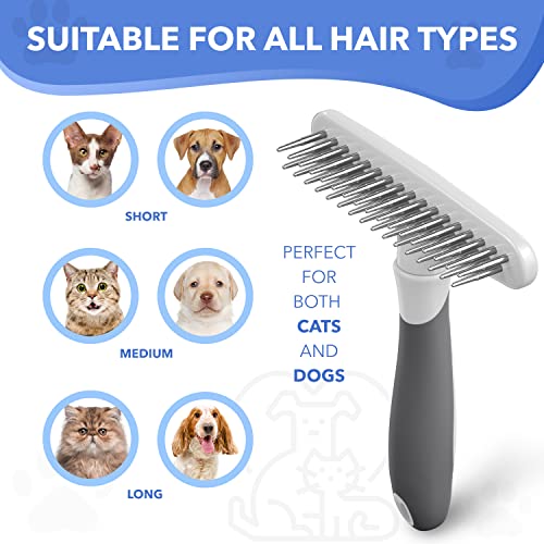 Dog rake deshedding dematting Brush Comb - Undercoat rake for Dogs, Cats, matted, Short,Long Hair Coats - Brush for Shedding, Double Row Stainless Steel pins - Reduce Shedding by 90% (White) - color: White
