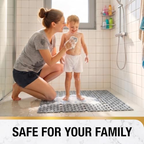 HITSLAM Shower Mat Anti Slip, 24x24 Inch Cut to Fit No Odor Soft TPE Shower Stall Mat, Square Bath Mat with Suction Cups and Drain Holes, Soft on Feet, Dark Grey - color: Dark Grey