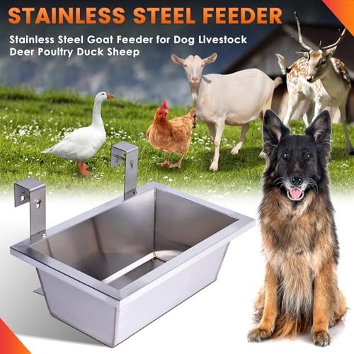 Livestock Water Trough Feeding Trough Set Goat Feeder Hanging 2.6Gal Stainless Steel Horse Trough,Chicken Feeder for Dog Livestock Deer Poultry Duck Sheep Feeding Container Piglet Feeders