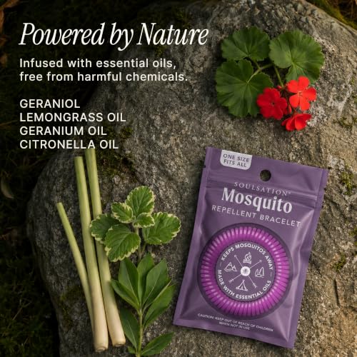 SoulSation 50 Pack Mosquito Repellent Bracelets, DEET-Free for Kids & Adults, Individually Wrapped Bands - size: 1 Count (Pack of 50)