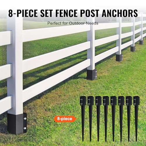 VEVOR Fence Post Anchor, 8 Pack 36 x 4 x 4 Inches Outer Diameter (Inner Diameter 3.5 x3.5 Inches) Ground Spike, Metal Black Powder Coated Post Stake Ground, for Mailbox Deck Garden Railing - size: 36 x 4 x 4 Inches