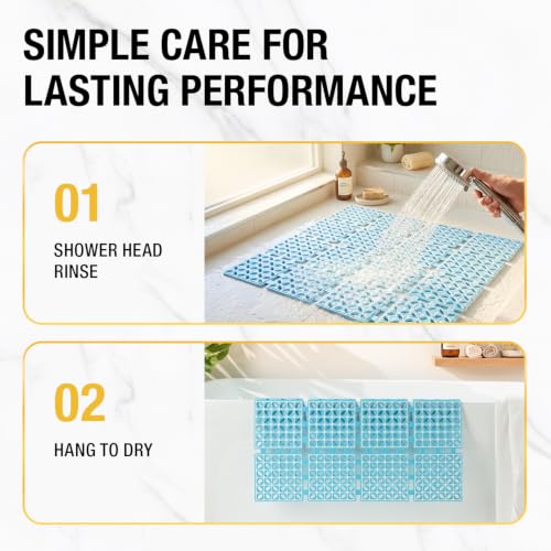 HITSLAM Shower Mat Anti Slip, 24x24 Inch Cut to Fit No Odor Soft TPE Shower Stall Mat, Square Bath Mat with Suction Cups and Drain Holes, Soft on Feet, Blue - color: Blue