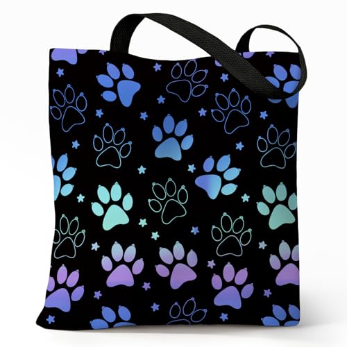 Cute Canvas Tote Bag for Women, Book Totebag with Zipper Pocket - color: Dog Paw