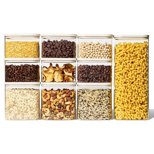 Naked Kitchen 20-Piece Food Storage Containers with Lids – Stackable BPA-Free Borosilicate Glass Pantry Storage Containers with Leak-Resistant Airtight Seal for Kitchen & Pantry Organization – Cream - color: Cream
