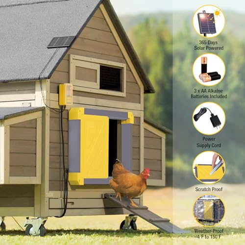 Aivituvin Automatic Chicken Coop Door Solar Powered, Automatic Chicken Door with LCD Display, Direct Power Supply Auto Chicken Door Opener with Timer for All Chicken Coops (Grey)