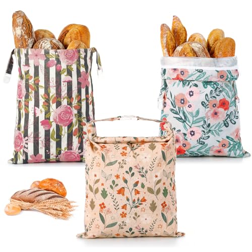Tallew 3 Pack Beeswax Bread Bags for Sourdough Homemade Bread, Large 17x13 Inch Reusable TPU lining Beeswax Storage Bags with Sealing Zip Keep Fresh Freezer(Floral Style) - style: Floral Style
