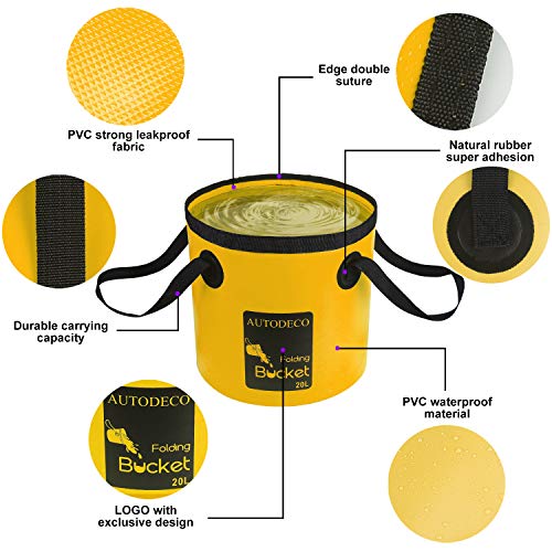 Collapsible Bucket 5 Gallon Container Folding Water Bucket Portable Wash Basin 20L - color: Yellow