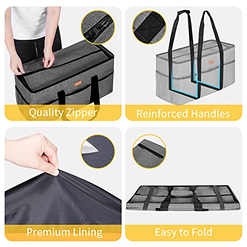 LHZK Stand Up Extra Large Utility Tote Bag with Lid, Utility Tote Bag with Metal Wire Frame and the Sides Rinforced, Reusable Grocery Bags Foldable, Beach Bag, Car Tote (Gray) - color: Gray, size: 22.5''x10.3''x12''-1 Pack