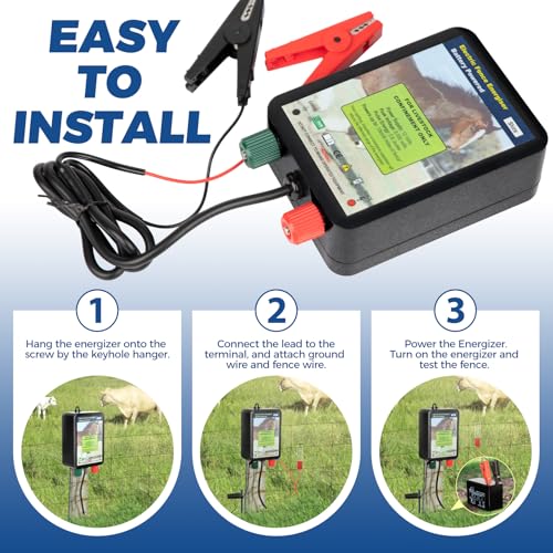 EF050 0.6 Joule Battery-Powered Electric Fence Energizer, 15miles/50acres Electric Fence for Dogs, High Power Low-Impedance Electric Fence for Secure Your Area with Confidence