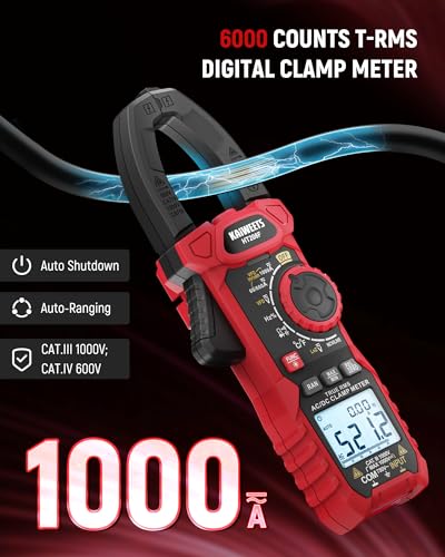 KAIWEETS Inrush Digital Clamp Meter 1000A with Backlit; Multimeter TRMS 6000 Counts, Amp Voltage Tester with VFD, LOZ Mode; Measures AC/DC Current Voltage Temperature Resistance NCV - Upgraded Screen - size: HT208F