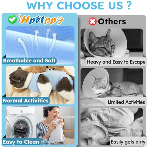 Hpetppy Recovery Suit for Cats After Surgery Soft Breathable Pet Bodysuit E-Collar & Cone Alternative Surgical Suit Kitten Wear Anti Licking Wounds Cat Onesie Cats Neuter Shirt Blue S - color: Blue, size: Small