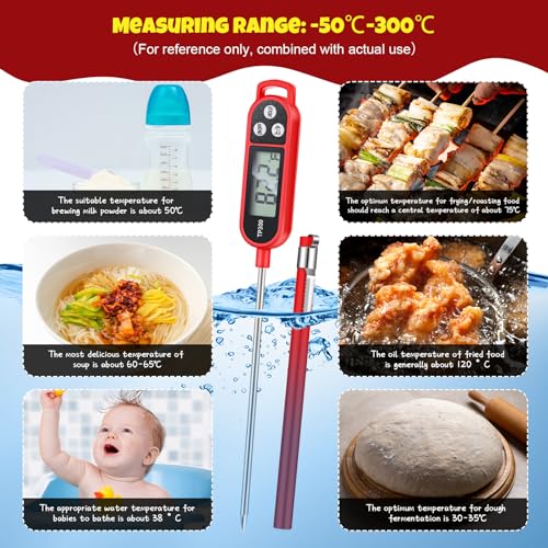 Copkim 6 Pcs Food Thermometer Instant Read Probe BBQ,Red | Waterproof Stainless Probe, Accurate Temperature Reading, Meat Grilling Baking Water Milk Yogurt Cooking Kitchen BBQ - color: Red