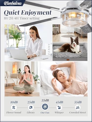 Fanbulous 52 Inch Farmhouse Ceiling Fan with Light and Remote App, Silver | Quiet DC Motor, 6-Speed Reversible, White & Wood Finish Blades, Downrod Mount for Bedroom & Living Room - color: Brushed Nickel