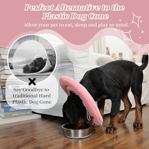 IDOMIK Dog Recovery Collar, Waterproof Soft Dog Cone After Surgery | Comfy Protective Elizabethan Collar Alternative for Dogs Cats, Adjustable Pet Neck Donut Cone Anti-Licking Wounds,Pink,L - color: Pink, size: L