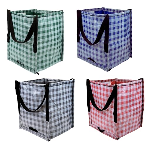 DURASACK Heavy Duty Storage Tote Bag 22-Gallon, Gingham Multi, Pack of 4 | Moving Bag Utility Tote for Laundry, Moving & Home Storage, Reusable Self-Standing Design, Holds up to 500 Pounds - color: Gingham Multicolored, size: Pack of 4