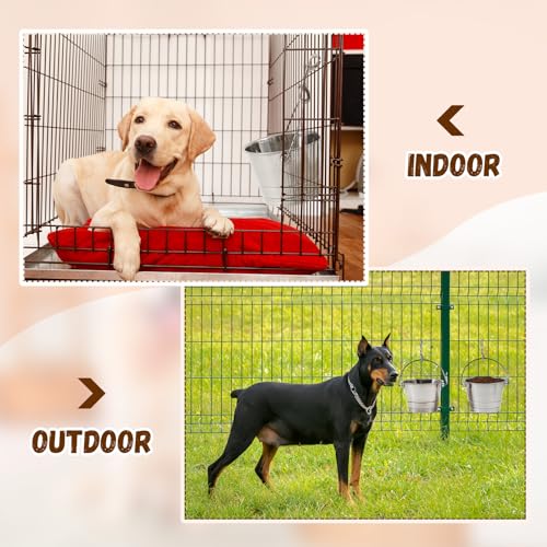Mumufy 4 Set 1 Quart Stainless Steel Flat Side Bucket Durable Water Pails with Double Ended Snaps Small Metal Bucket Flat Back Water Pails for Dogs Cats Kennels Cages Fences Pet Container - size: 1 Quart