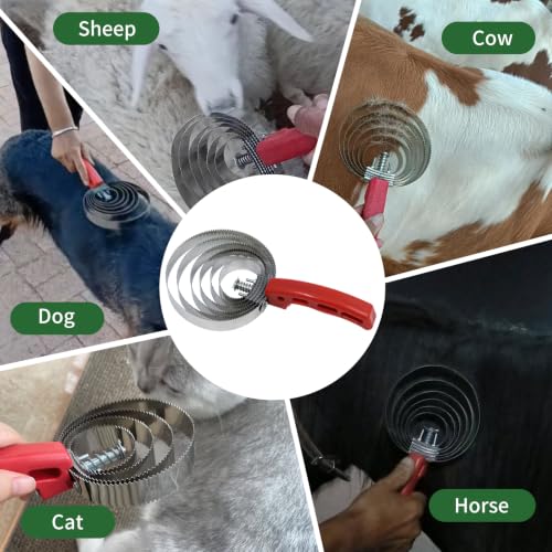 6 Rings Reversible Stainless Steel Curry Comb Sided Horse Brush | Ergonomic Grip Double Sided Horse Grooming Brush Removes Caked Mud Shedding Tool for Horse Cattle Sheep Dog Cat Livestock