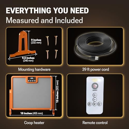 Chicken Coop Heater with New Technology Far-Infrared Heating - Adjustable Radiant Panel for Chicks, Fire-Safe Coop Heater, Brooder-Compatible, Wall-Mount or Floor-Standing, 86–194°F