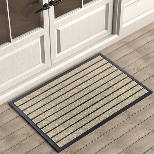 ubdyo Extra Durable Door Mat Outside Entrance (36" x 24", Bright Beige) | Dirt Trapping, Non-Slip Backing, Indoor or Outdoor Use, Welcome Mat, Low Profile, Natural Rubber, Stain Fade Resistant - color: Bright Beige, size: 36" x 24" (Rectangular)