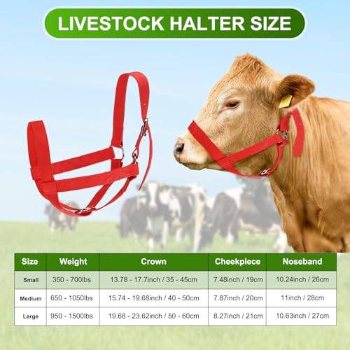 M METERXITY 1-Pack Adjustable Cattle Cow Calf Halter, 13.78"-17.7" Nylon Livestock Cow Halter for Miniature Horse/Donkey/Goat/Cattle [Red] - color: Red
