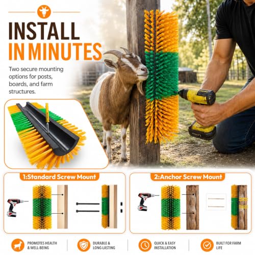 Livestock Scratching Brush 1-Pack — Cattle Horse Goat Pig Sheep Grooming Post, High-Visibility Animal Scratcher, Stress Relief Goat Toys for Summer Itch & Shedding - color: Yellow-1PCS