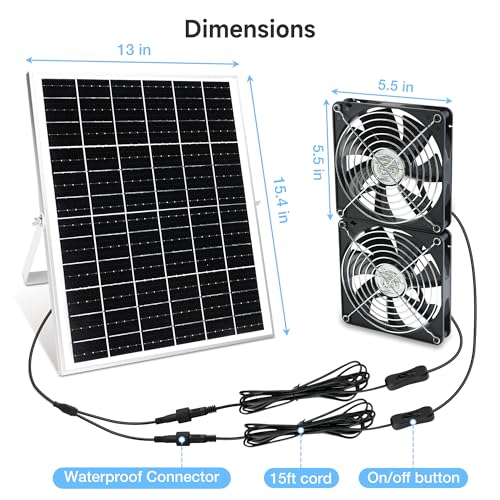 Fanspex 5.5" Solar 2 Fan Kit Waterproofed for Chicken Coop & Greenhouse | High Velocity Solar Powered Fans for Outdoor Shed Intake or Exhaust Air - size: 5.5" 2 Fan Kit