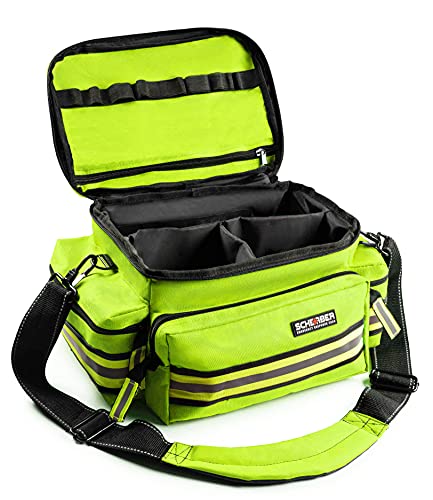 Scherber First Responder Fully-Stocked Professional Essentials EMT/EMS Trauma Kit | HSA/FSA Approved | Reflective Bag w/8 Zippered Pockets & Compartments & 200+ First Aid Supplies - Yellow - color: Yellow