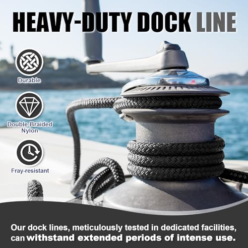 TetherTite Boat Dock Lines 5/8 Inch 20/25/30 Ft,Double Braided Nylon Boat Dock Lines with Loop, Mooring Line Marine Rope (3/4" x30) - size: 3/4"x30