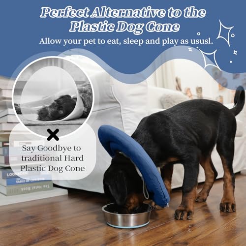 IDOMIK Dog Recovery Collar, Waterproof Soft Dog Cone After Surgery | Comfy Protective Elizabethan Collar Alternative for Dogs Cats, Adjustable Pet Neck Donut Cone Anti-Licking Wounds,Navy,L - color: Navy Blue, size: L