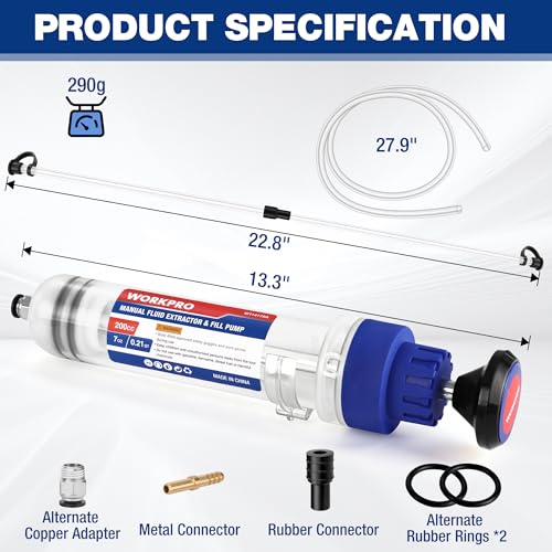 WORKPRO 200CC Manual Fluid Extractor | Multi-Purpose Oil Syringe Suction Pump, Manual Extraction and Filling Pump, Automotive Oil Syringe - size: 200cc
