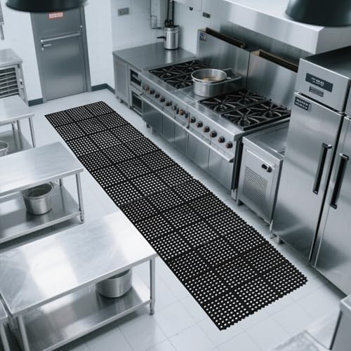 ROVSUN Rubber Floor Mat with Holes, Anti-Fatigue/Non-Slip Drainage Mat, for Industrial Kitchen Restaurant Bar Bathroom Utility Garage Pool Entry Door Mat, Indoor (36'' x 36'' Black 1Pcs)