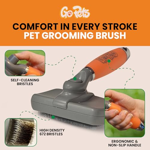 GoPets Self-Cleaning Slicker Brush for Dogs & Cats, Deshedding & Dematting | Retractable Bristles, Undercoat Tool for Long Haired Dogs, Non-Slip Handle, Detangler Comb for Mats & Shedding Fur - style: Slicker Dematting Comb