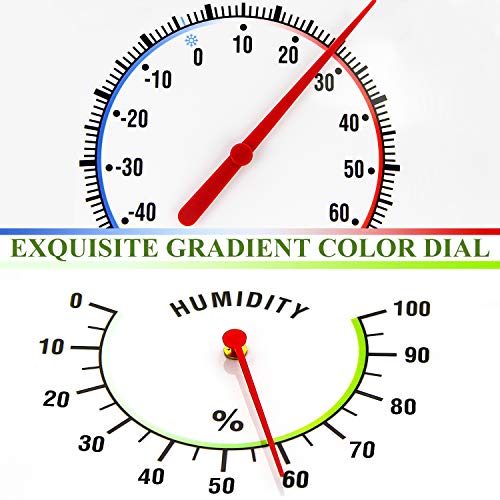 Circrane 13.25 Inch Round Thermometer with Hygrometer, Large Indoor Wall Patio Bimetal Weather Thermometer, No Battery Required, White - color: White
