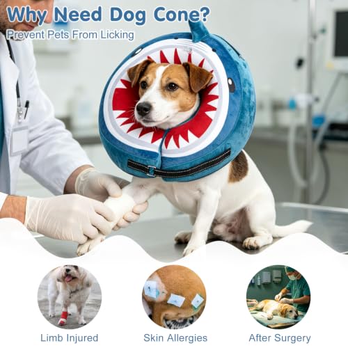 BEAUTYZOO Dog Cone Collar Alternative After Surgery,Pet Neck Donut E‑Collar | Soft Cone for Dogs to Stop Licking, Adjustable Recovery Collar for Large Medium Small Pets, Not Block Vision - Shark Blue, XS - color: Shark Donut, size: XS(Neck:9.5"-11.5")