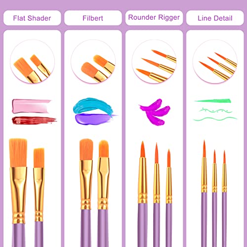 ESRICH 160PCS Paint Brushes, Paint Brush for Acrylic Painting | Artist Paintbrushes for Oil Watercolor, Body Face Rock Canvas, Small Paint Brushes for Kids, Purple - color: Purple, size: 160