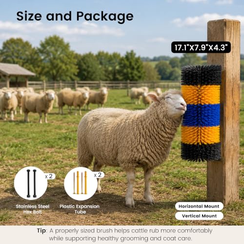 17" x 7.9" Livestock Scratching Brush for Horse, Wall-Mount Grooming and Massage Scratch Brushes for Cow Donkey Goats Horse Sheep, with 8 Screws for Back Itch Relief & Keep Cleaning (1Pcs) - size: 1 Count (Pack of 1)