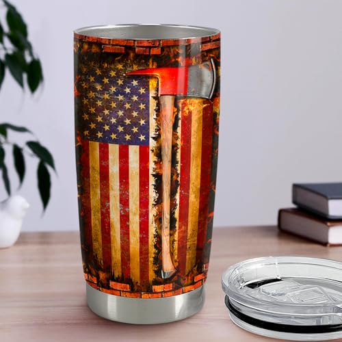 SANDJEST Firefighter Tumbler 20oz Stainless Steel Insulated Travel Mug Cup for Men Firefighters Gifts for Birthday Christmas Fathers Day - color: Firefighter