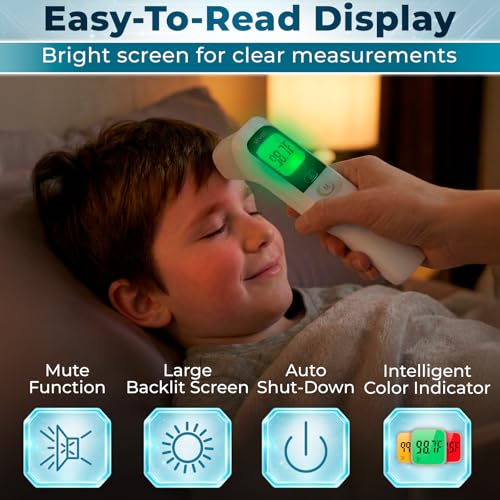 Vive No-Touch Forehead Thermometer - No Contact Infrared Digital | Thermometer for Adults, Kids, Babies, & Objects - Touchless, Accurate Temporal Fever Sensor - Fast, Memory Recall, Large