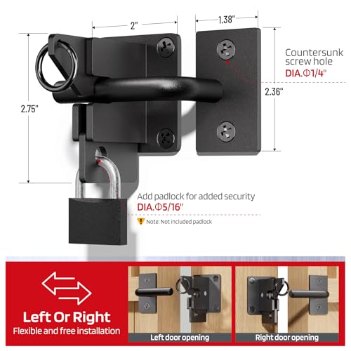 304 Stainless Steel Wooden Fence Self-Locking Gate Latch Heavy-Duty Gravity-Style Fence Gate Latch Privacy Latch, For Wooden Doors, Metal Doors, and Vinyl Fences Gate Lock Hardware (Black-Sand) - color: Black