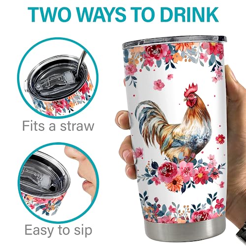 SANDJEST Chicken Tumbler - 20oz Stainless Steel Insulated Coffee Travel Mug Cup Gifts for Women, Girls & Teens for Birthday & Christmas - color: Chicken