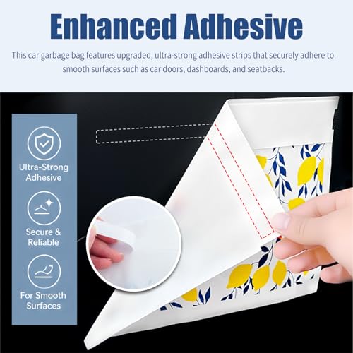 20PCS 2 in 1 Disposable Car Trash Bags with Adhesive Strips | Stylish & Anti-Spill Trash Bag for Car with Dual-Purpose Design,Stand & Stick-On Cars Garbage Bag as Vomit Bags