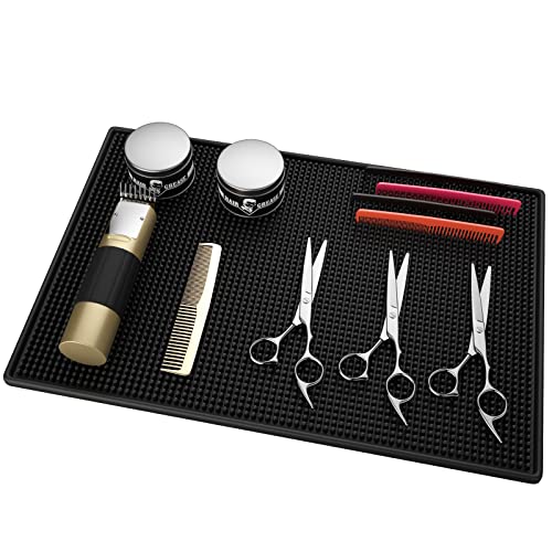 18x12in Barber Station Mat for Hair Styling Tools, Non-Slip Bar Service Mat | Flexible Rubber Mat for Clippers Salon Tools, Professional Heavy Duty Salon and Barbershop Work Station Pads - size: 18x12x0.4 Inch (Pack of 1)