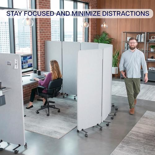 VIVO Freestanding 145 x 66 inch Privacy Panel System, Mobile Cubicle Divider, Acoustic Wall Partition, x6 24 inch Panels, Gray, PP-KIT-T145G-M - size: 145"