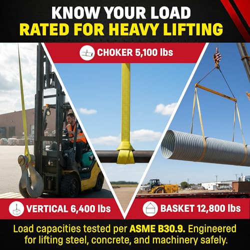 DD Sling (USA Made). 2" wide X (4' to 20' lengths) in Listing! 2 Ply Twisted Eye, Nylon Lifting Slings, Eye & Eye, Heavy Duty (900 webbing), 6,400 lbs Vertical, 5,100 Choker, 12,800 Basket Load Capacity (2inX6ft) - size: 2 in x 6 ft