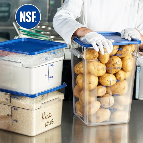 CURTA 4-Pack Food Storage Containers with Blue Lids - 12 Qt & 22 Qt Square Clear Polycarbonate - NSF Listed, Commercial Grade, Freezer & Dishwasher Safe, Stackable - color: 12 qt & 22 qt (2-Pack each)