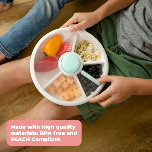 GoBe Kids Large Snack Spinner Slide Bundle with Hand Strap and Sticker Sheet - Reusable Snack Container with 4 Compartment Dispenser and Lid | BPA/PVC Free | Dishwasher Safe | No Spill - Mint Green - color: Mint Green, size: Large - Slide