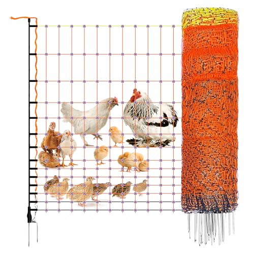 Pet & Livestock HQ Electric Fence Poultry Netting 48" x 164' - Portable Pre-Assembled Electric Net Fencing for Goats, Sheep, Lambs in Farms, Ranches, and Gardens (19 Posts, 2 Spikes) - size: 48" x 164'