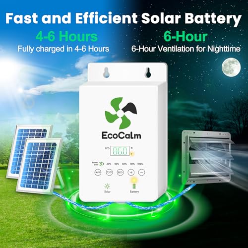 Solar Exhaust Fan for Greenhouse with Smart Thermostat and Battery | Solar Powered Attic Fans 10", 2PCS 15W Bifacial Panels, Metal Build, Waterproof, for Outdoor, Garage, Shed, Chicken coop - size: 10 Inch